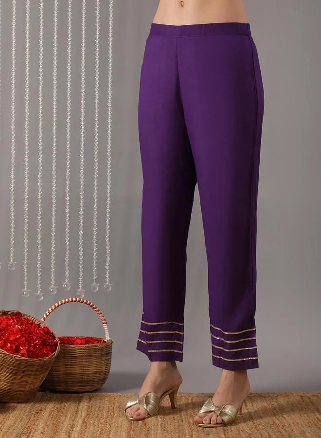 Globus  Women Purple A-Line Kurta with Pant and Dupatta Set for Women | Best Price UAE